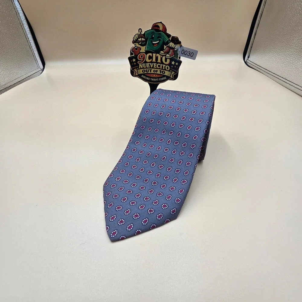 Bert Pulitzer Mens Silk Tie Blue Red Medallion Geometric Pattern Classic Formal